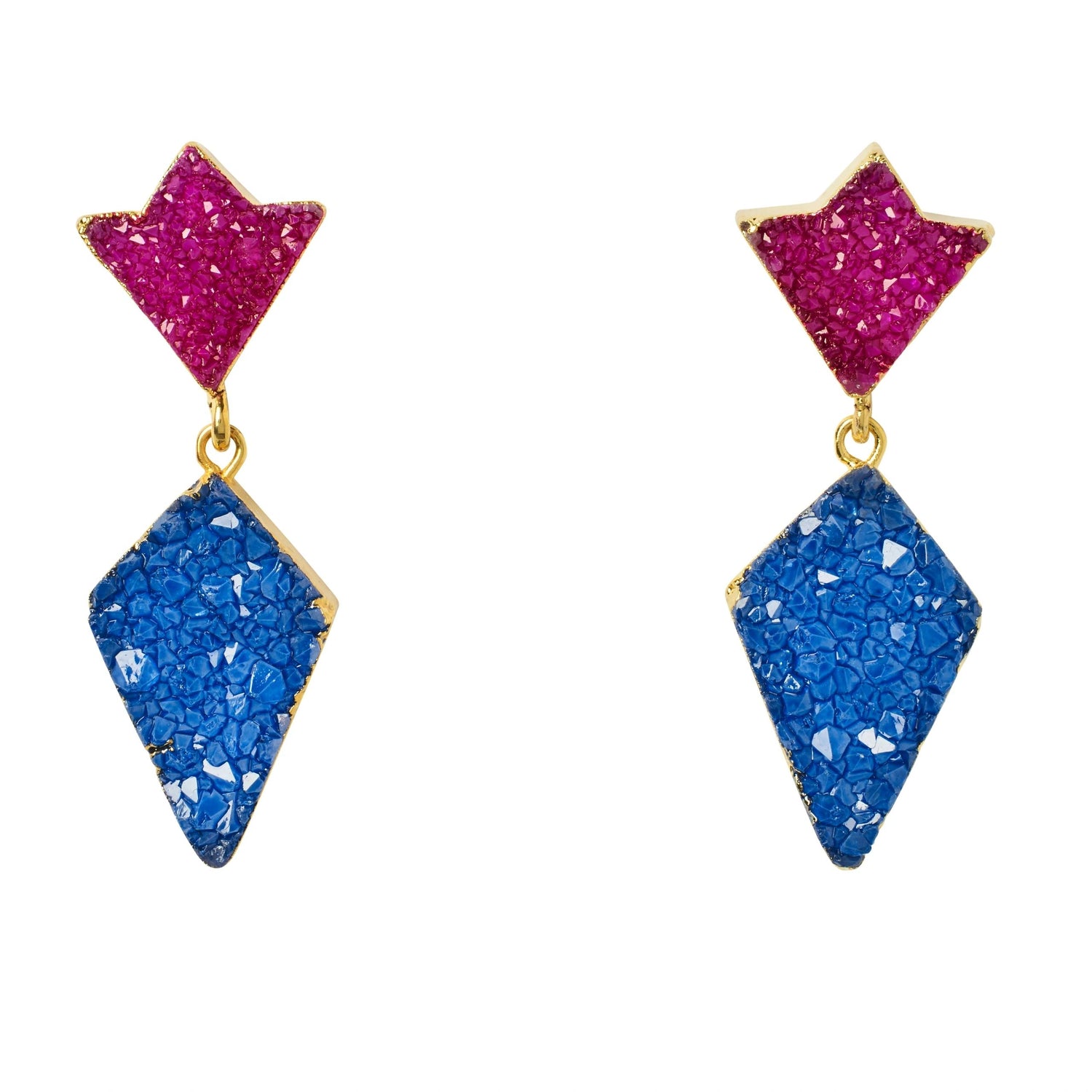 YAA YAA LONDON 'Princess' Berry Blue Druzy Gold Earrings