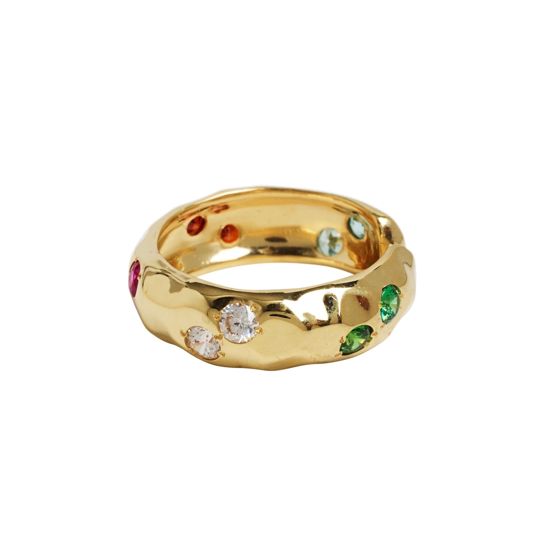 Luxury Rainbow Jewel Gold Textured Ring