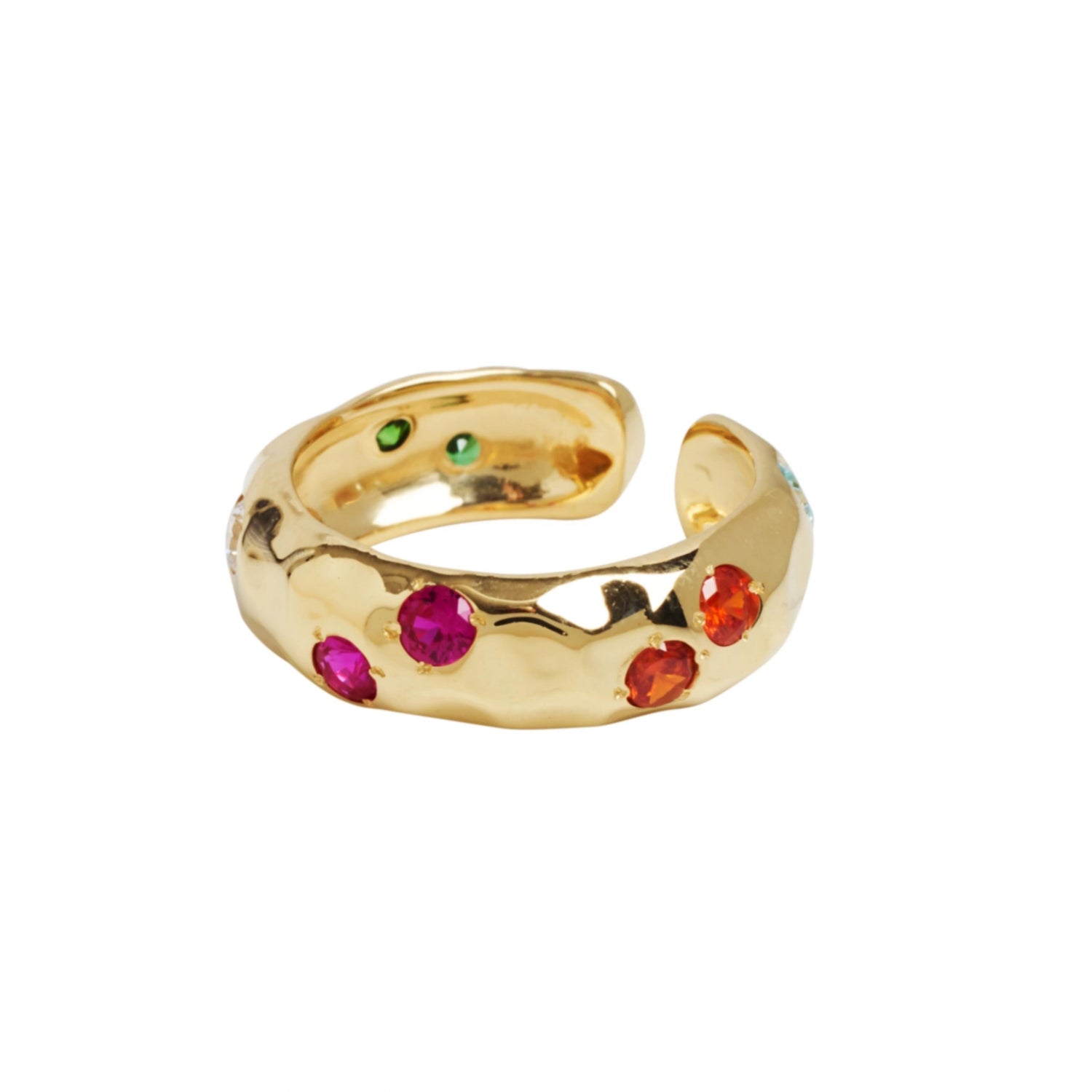 Luxury Rainbow Jewel Gold Textured Ring