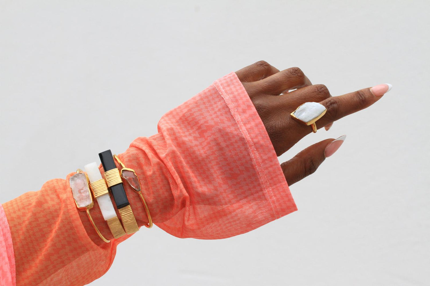 Quiet Luxury Collection White Gemstone Gold Cuff Bracelet