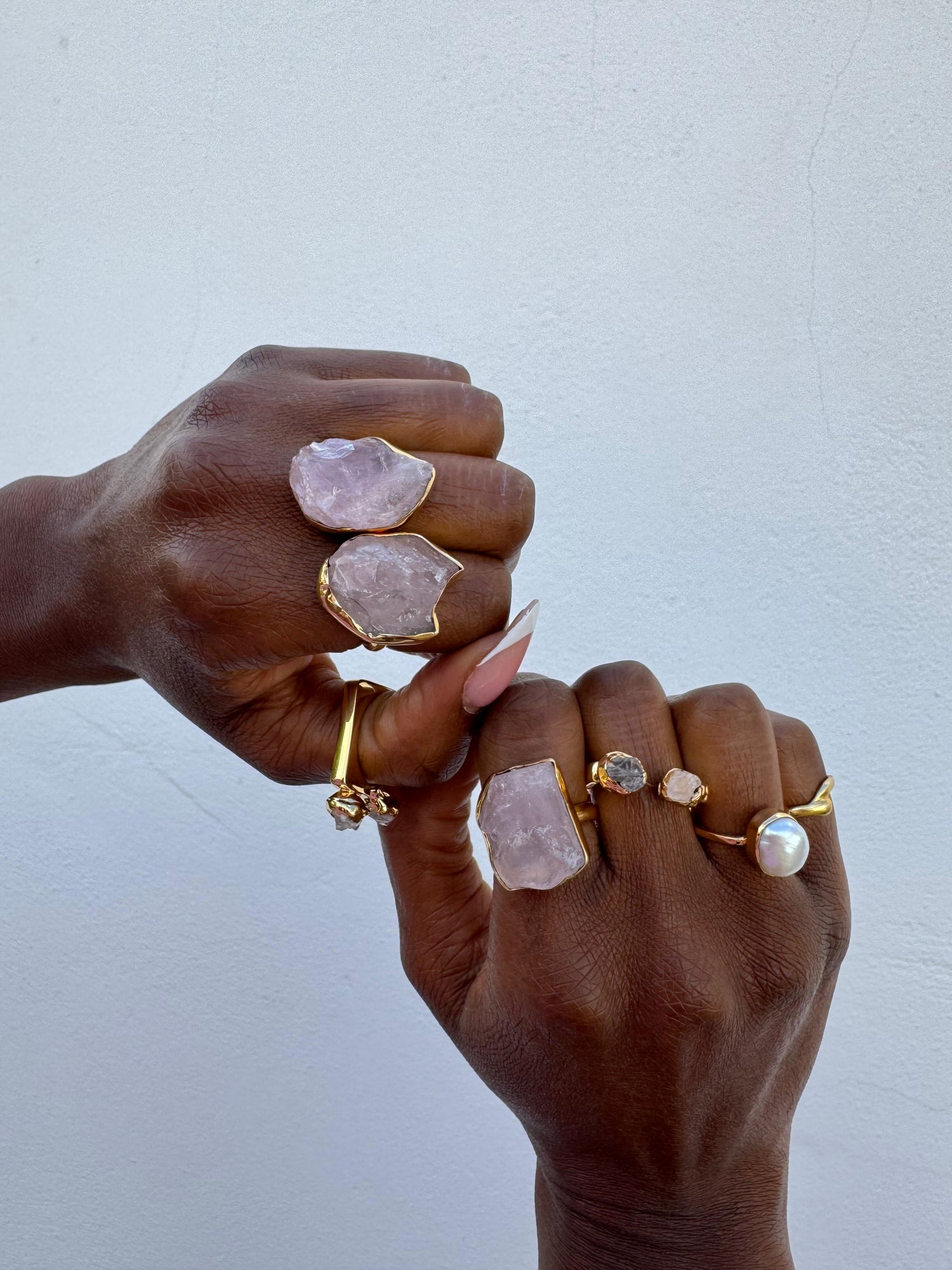 Quiet Luxury Irregular Rose Quartz Adjustable Gold Ring