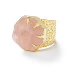YAA YAA LONDON 'Hold on' Rose Quartz Gold Statement Ring