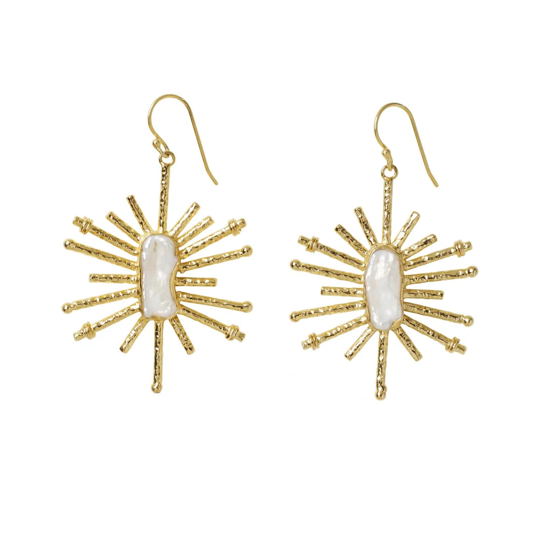 Irregular Pearl Gold Sparkle Statement Earrings