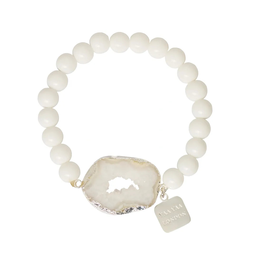 YAA YAA LONDON White Agate Bead Stretch Bracelet - SILVER