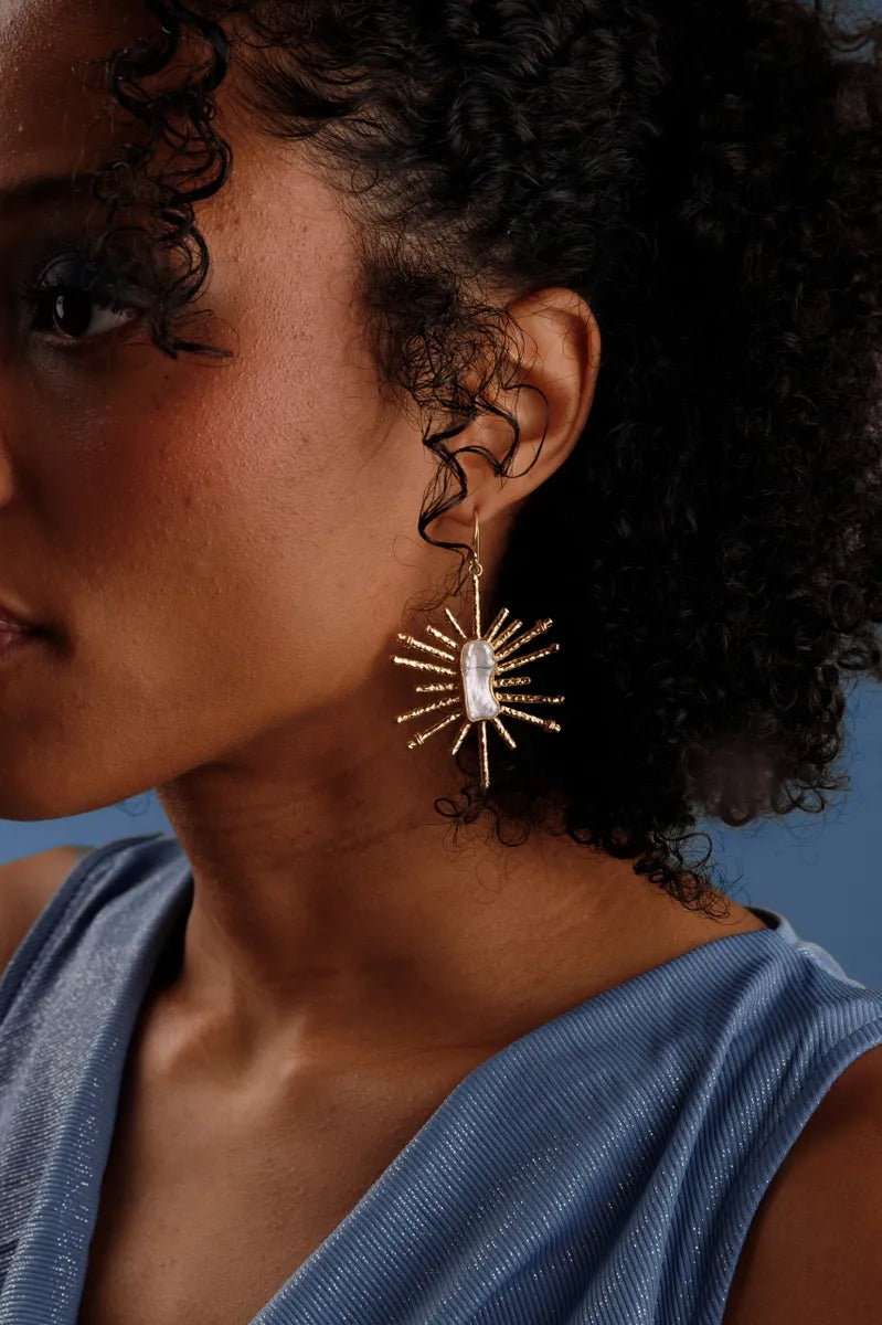 Irregular Pearl Gold Sparkle Statement Earrings