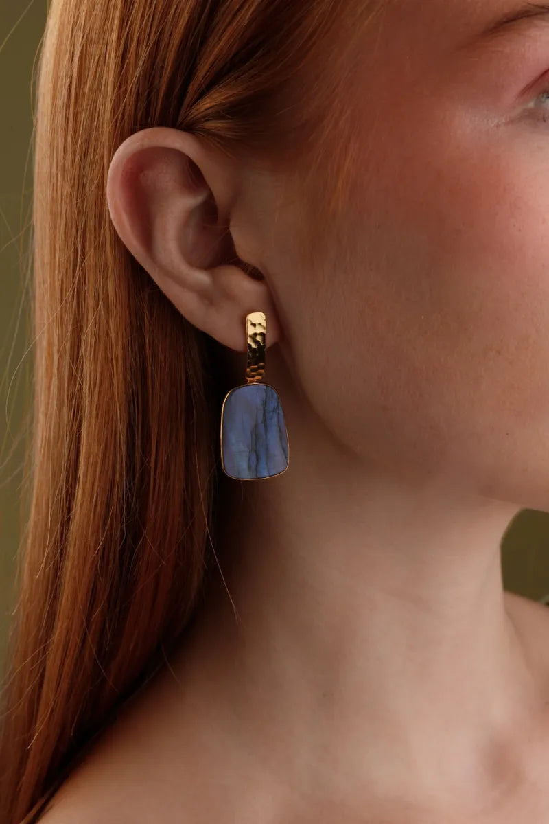 Labradorite Gemstone 'Egypt' Gold Earrings