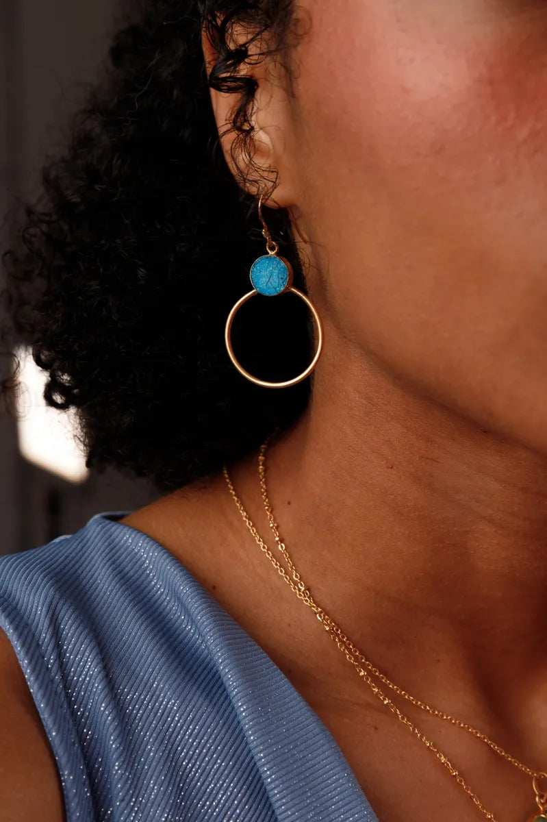 Colour Pop Turquoise Druzy Gold Hoop Earrings