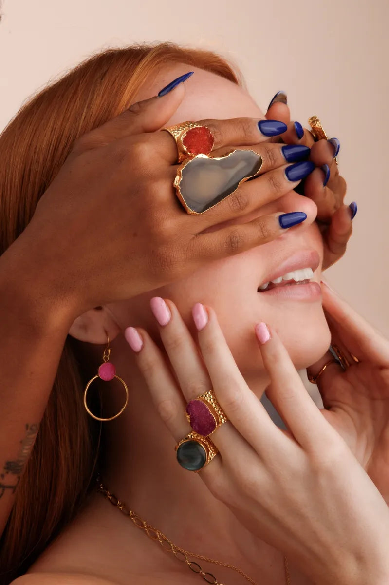 Colour Pop Hot Pink Druzy Gold Hoop Earrings
