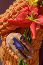 'Hold on' Amethyst Gold Adjustable Statement Ring