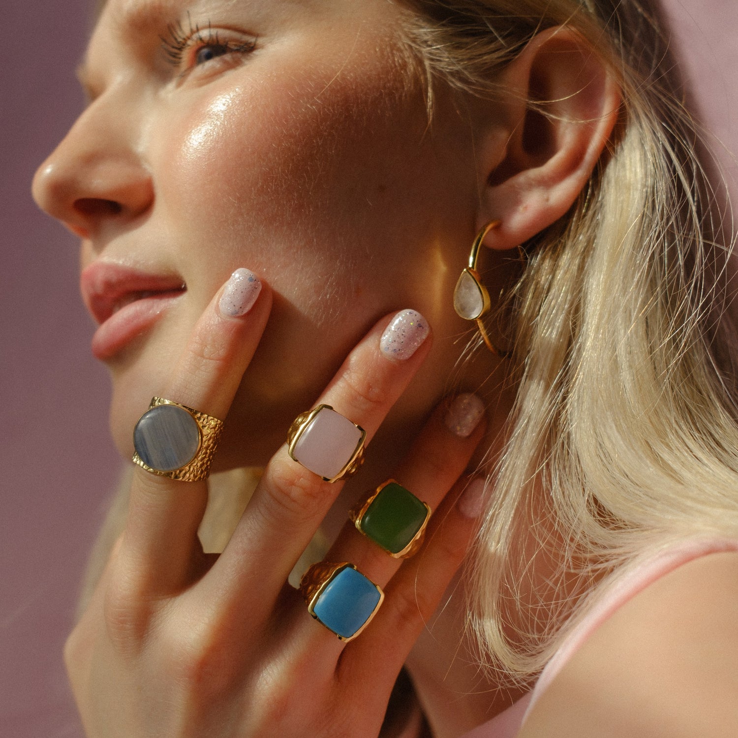 'Happy' Rose Quartz Gemstone Gold Ring