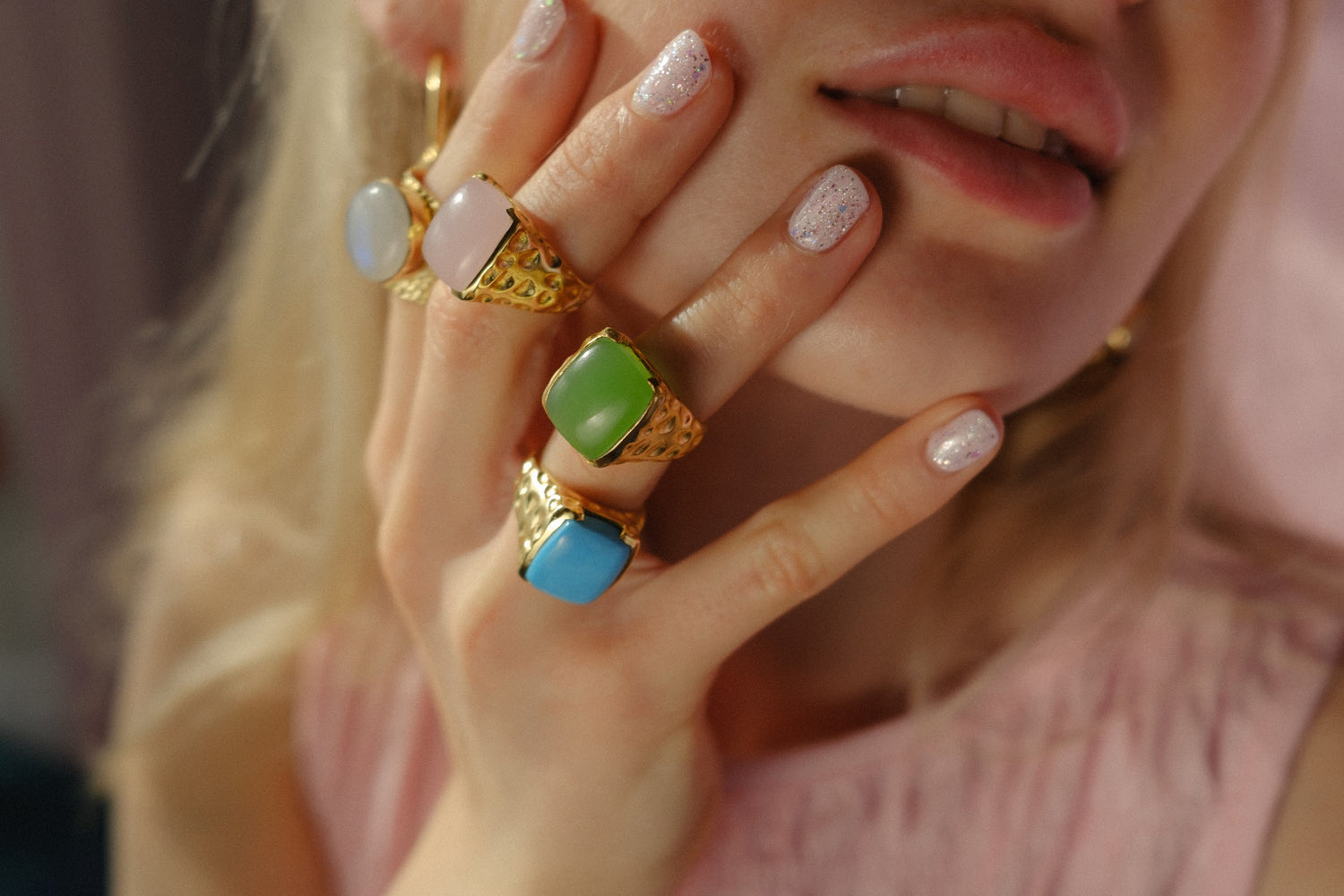 'Happy' Prehnite Green Gemstone Gold Ring