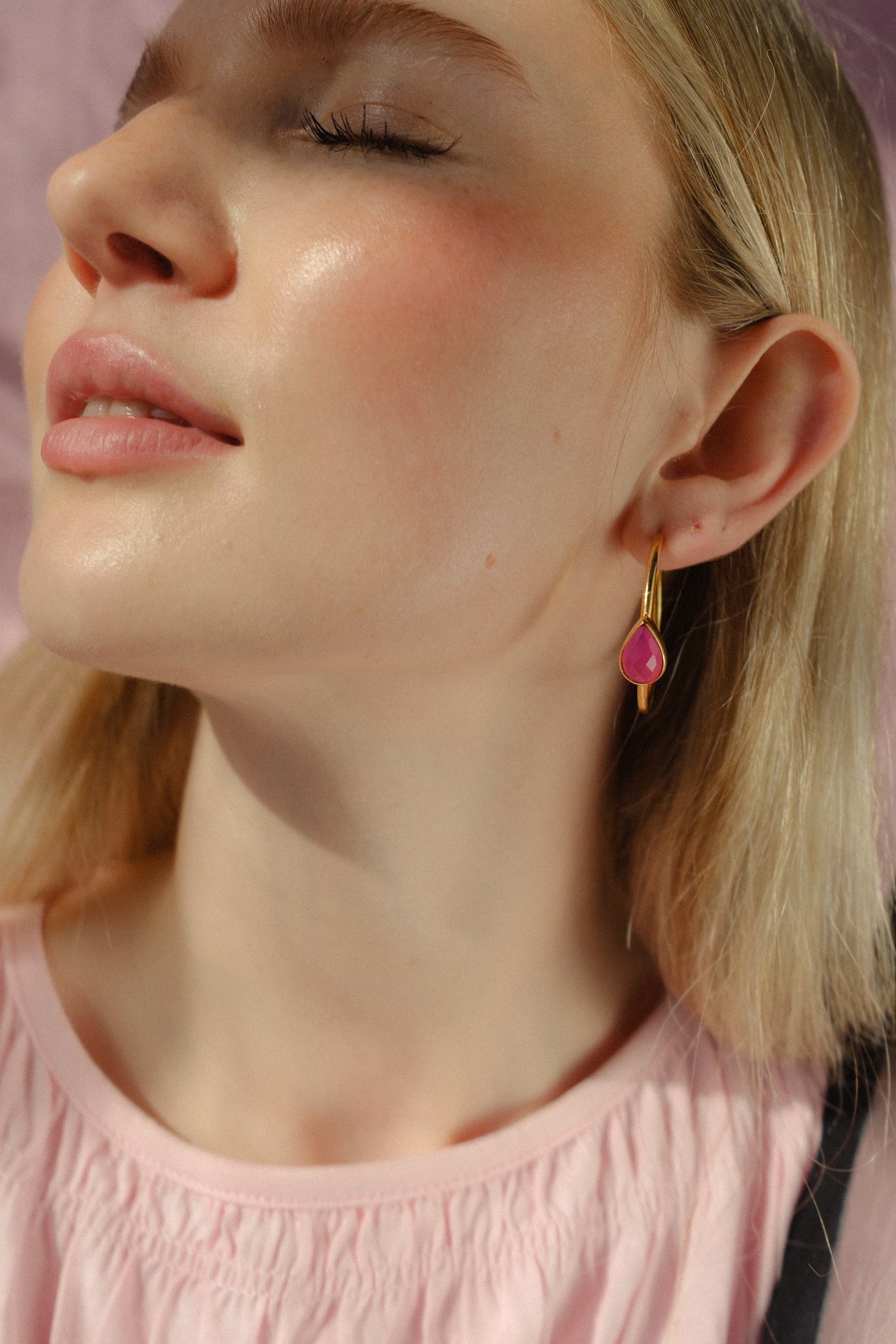 ‘Spring Life’ Hot Pink Gemstone Hoop Earrings