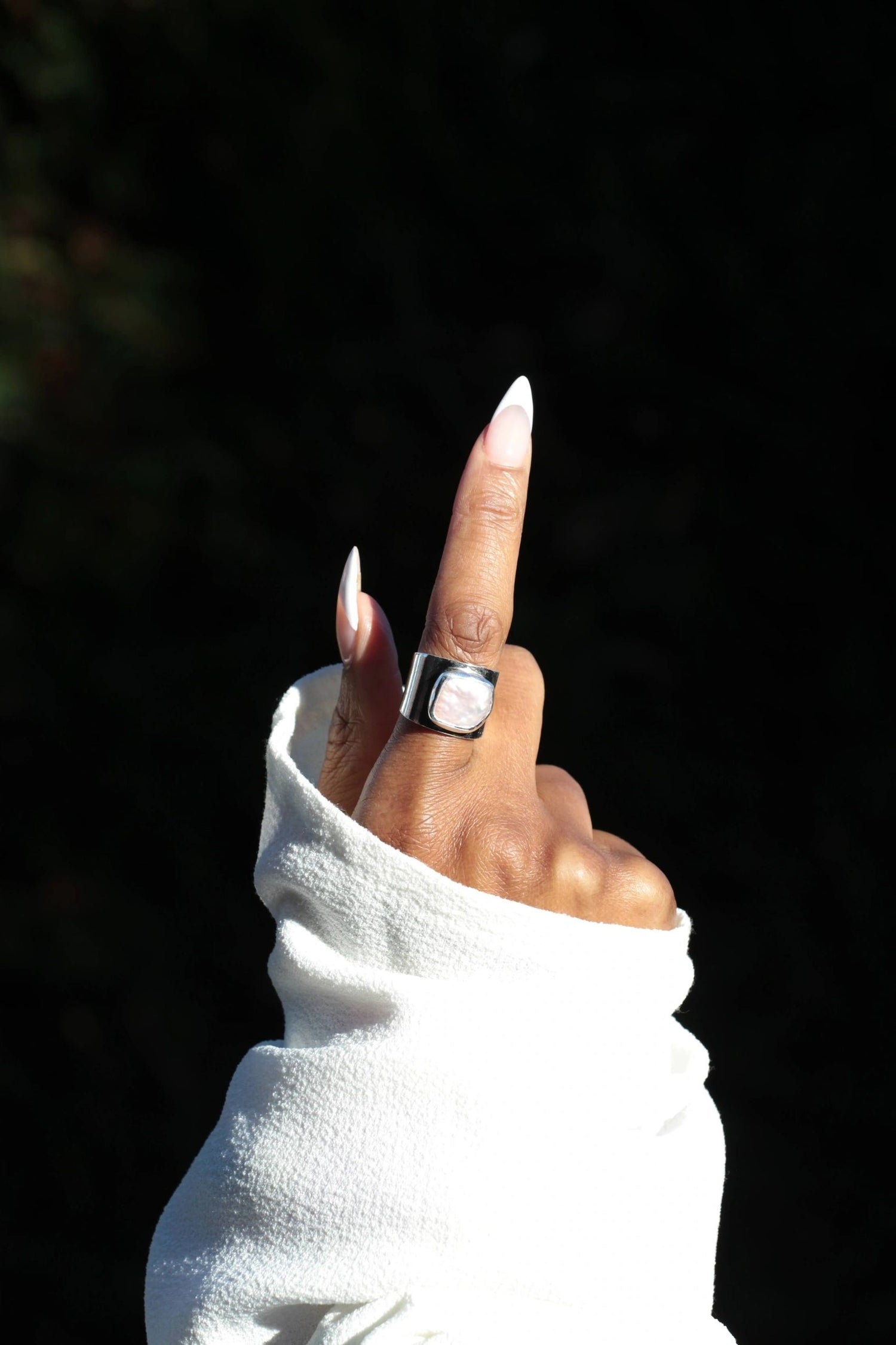 Sterling Silver Irregular Pearl Adjustable Ring