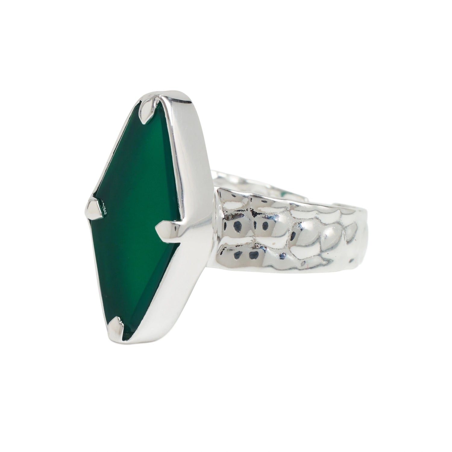 Piccola Sterling Silver Green Onyx Gemstone Adjustable Ring