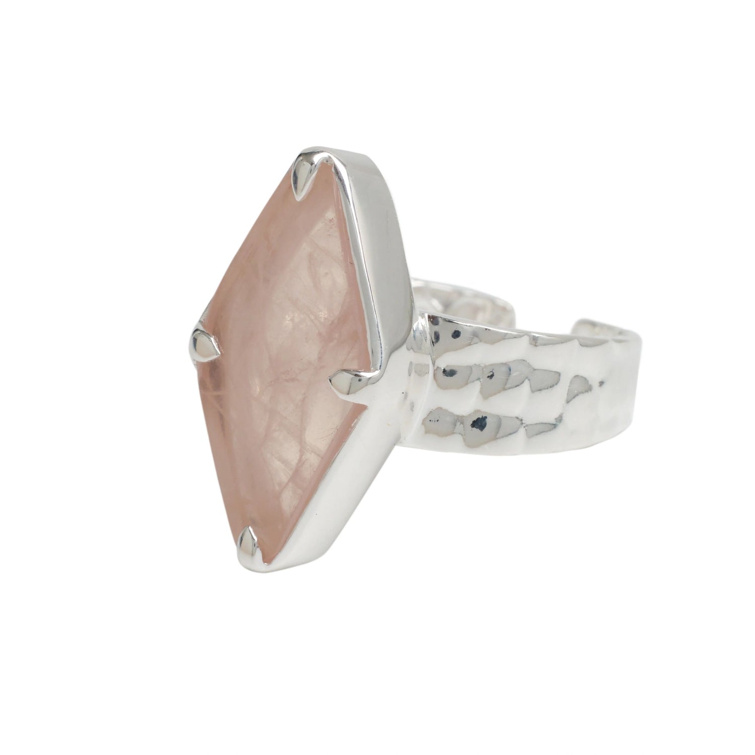 Piccola Sterling Silver Rose Quartz Adjustable Ring
