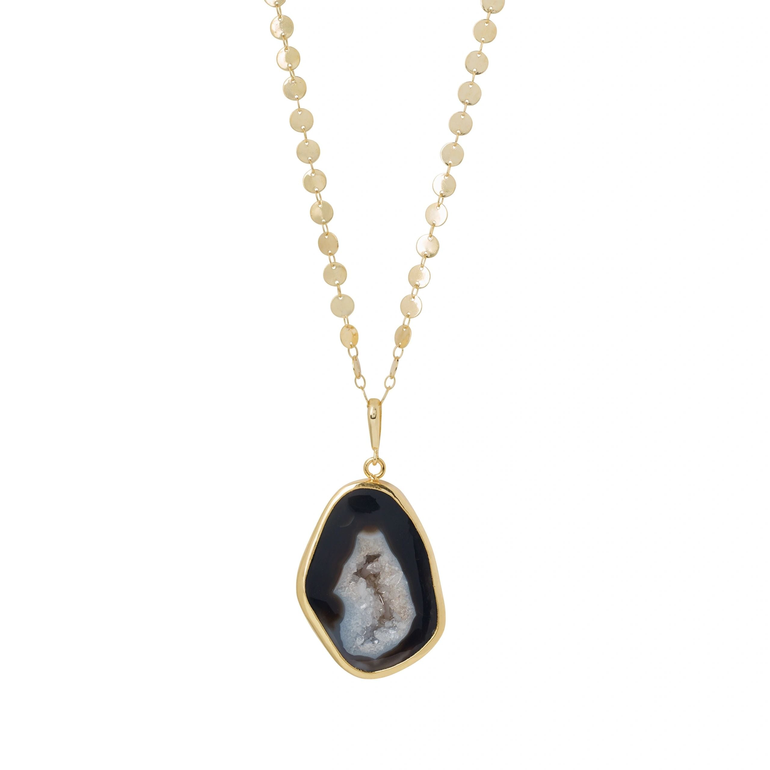'ULTRA' Black Agate Long Gold Pendant Necklace