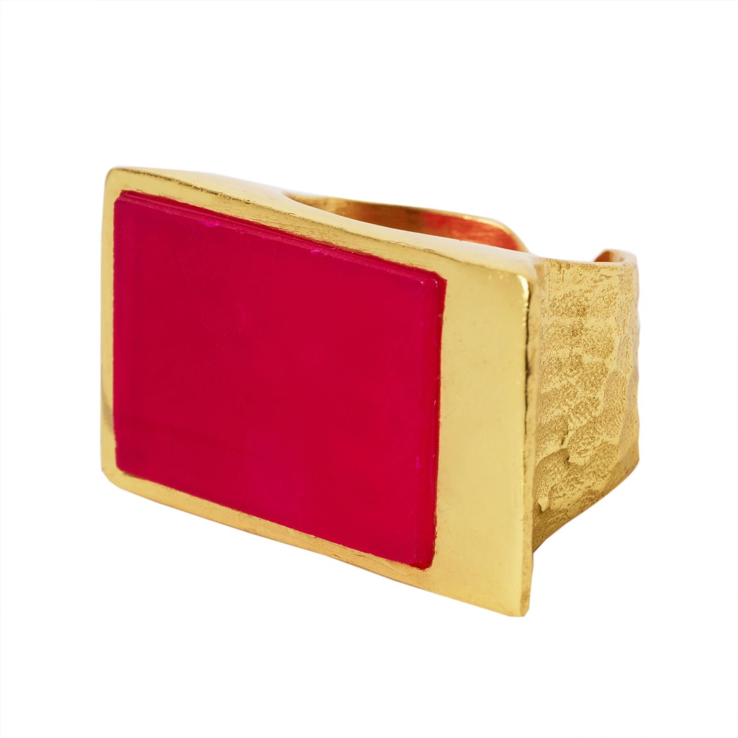 YYL LUXE 'Confidence' Cerise Pink Gemstone Gold Vermeil Ring
