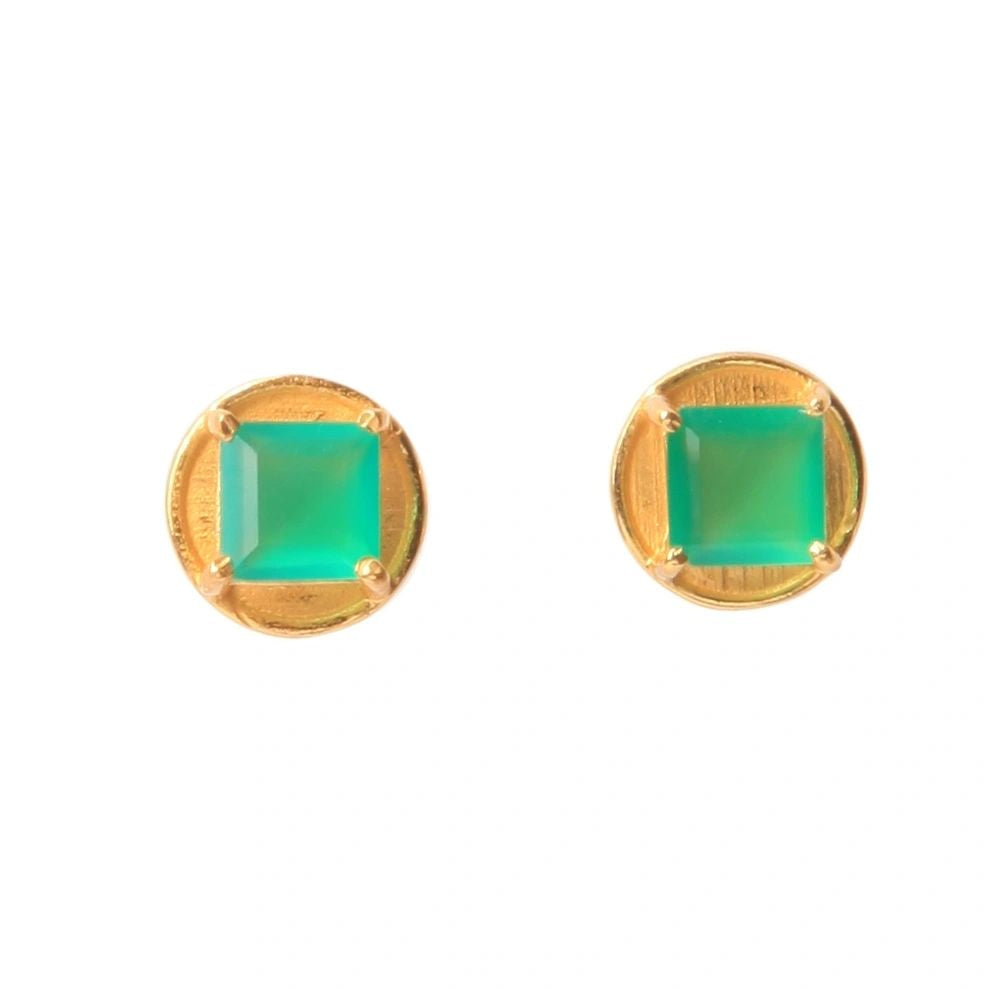 'New Mama' Gold Vermeil Green Onyx Stud Earrings