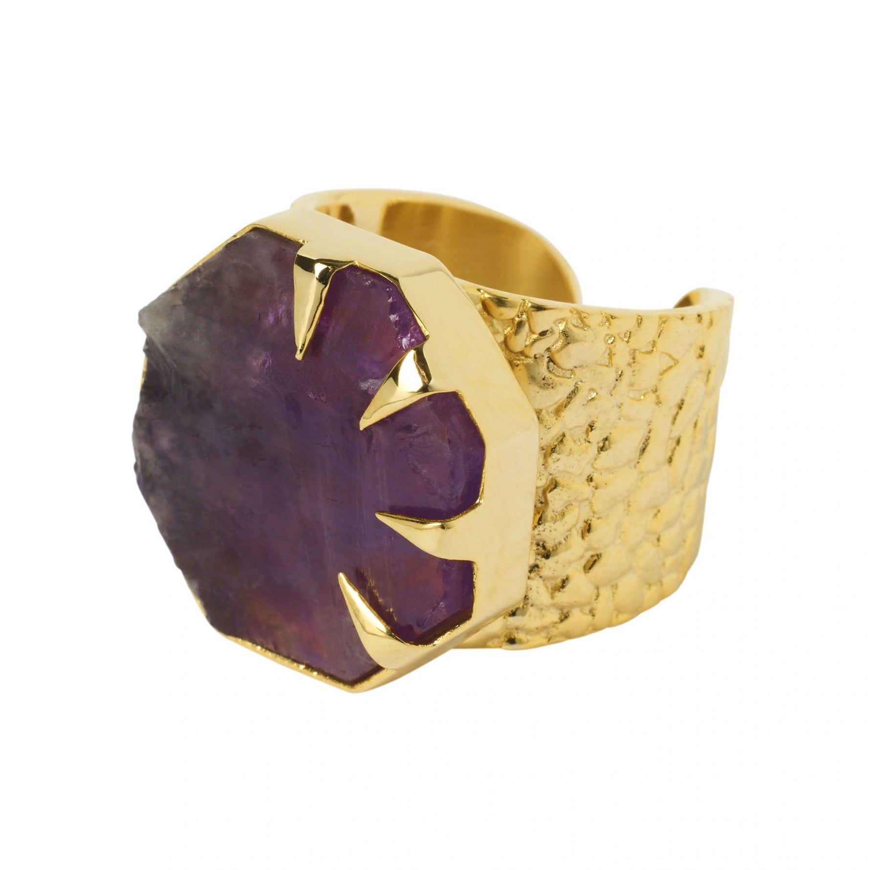 'Hold on' Amethyst Gold Adjustable Statement Ring