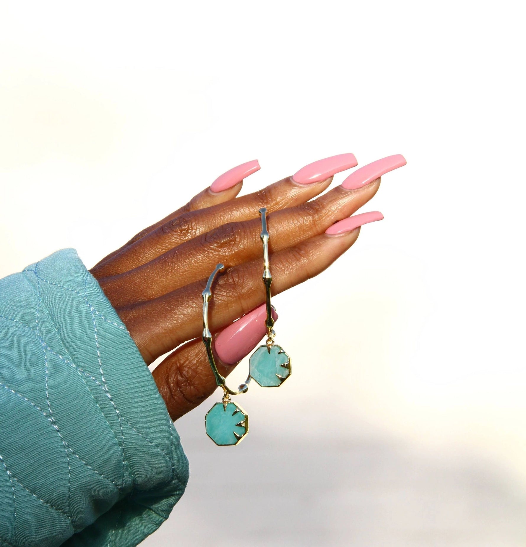 YAA YAA LONDON 'Hold On' Amazonite Large Hoop Earrings