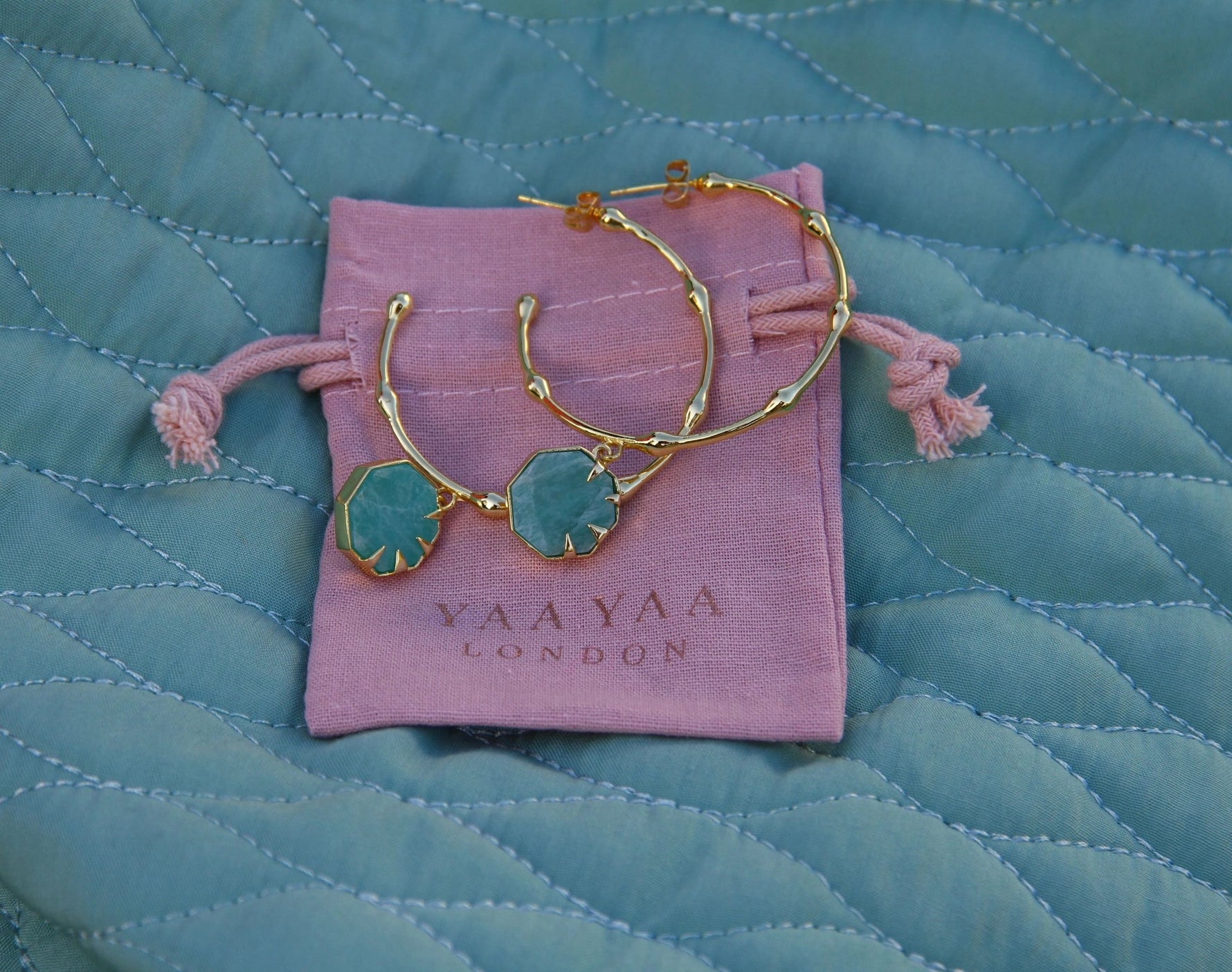 YAA YAA LONDON 'Hold On' Amazonite Large Hoop Earrings