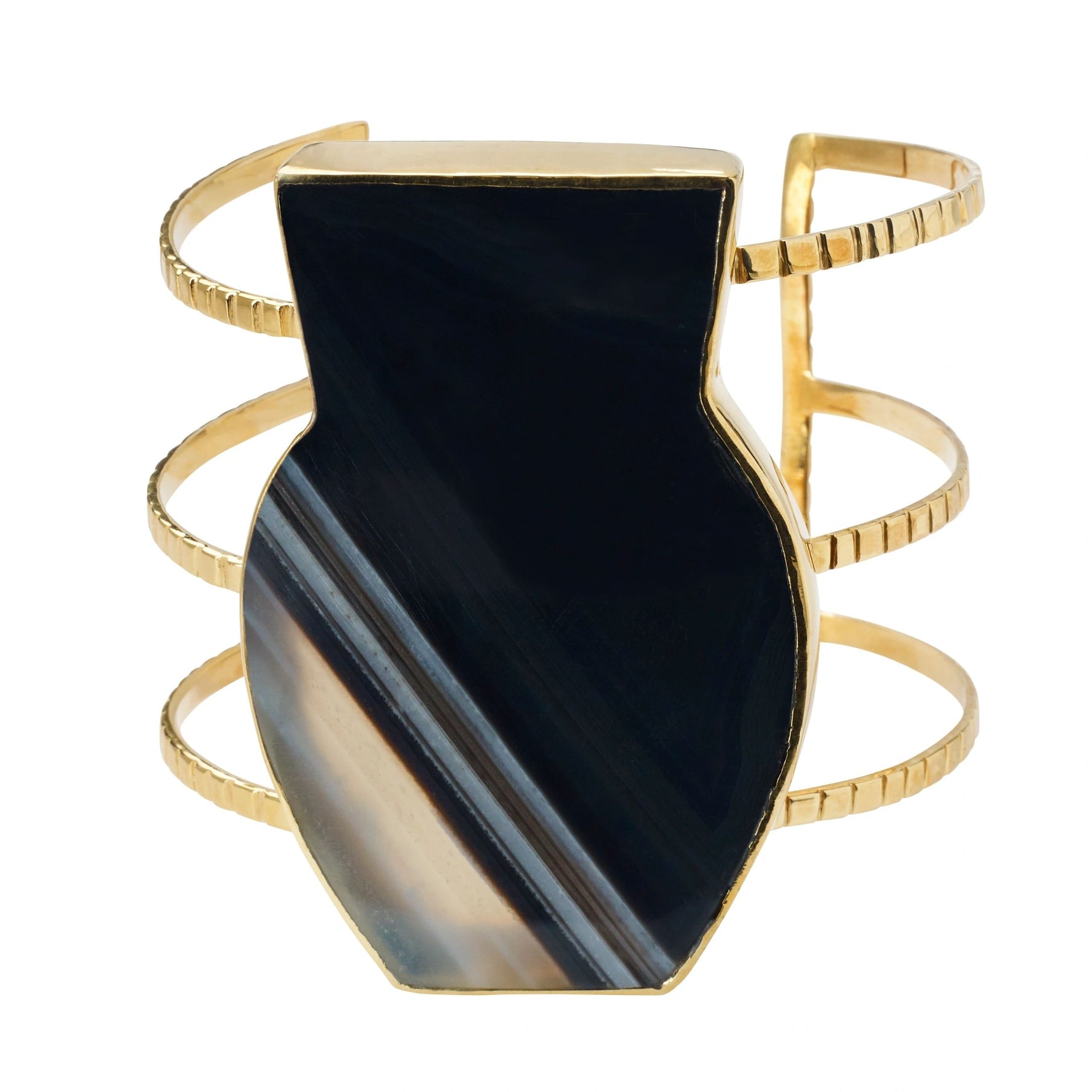 Black Grey Gemstone Gold 'Body' Cuff Bracelet