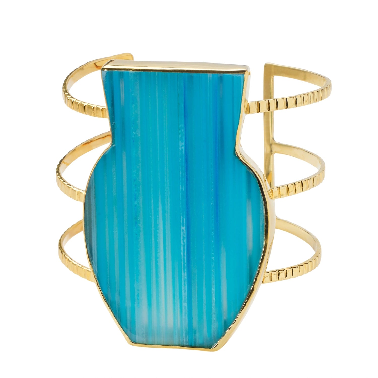 Blue Gemstone Gold 'Body' Cuff Bracelet
