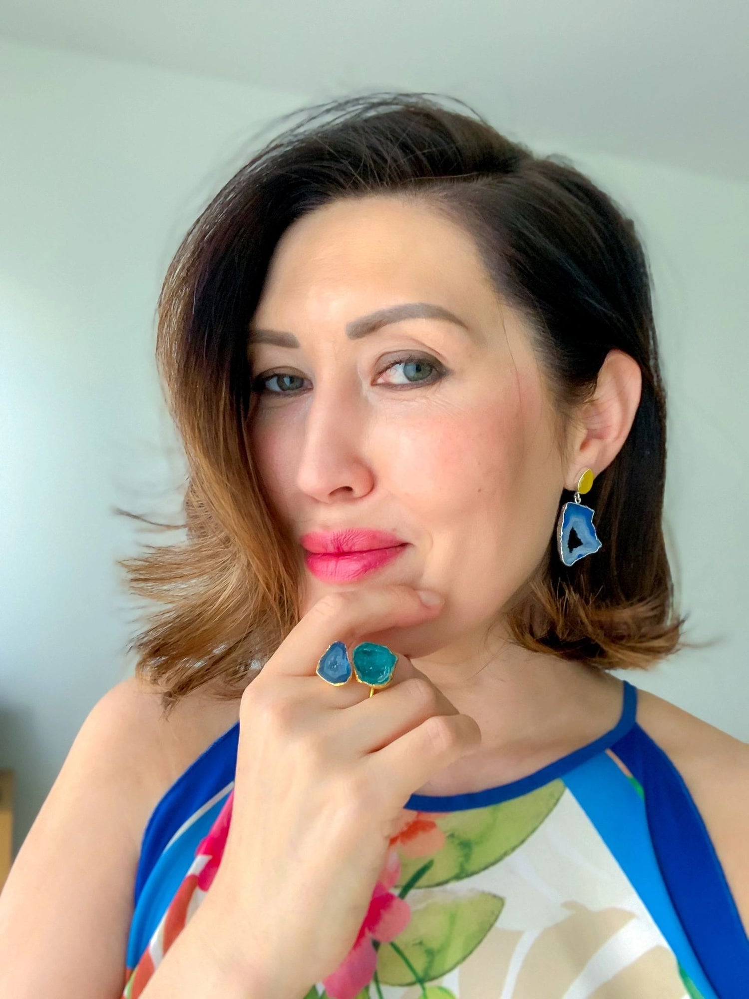 YYL LUXE Sterling Silver Blue Agate Yellow Stone Earrings