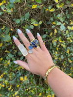 'Molten Heart' Longline Navy Blue Stone Gold Ring