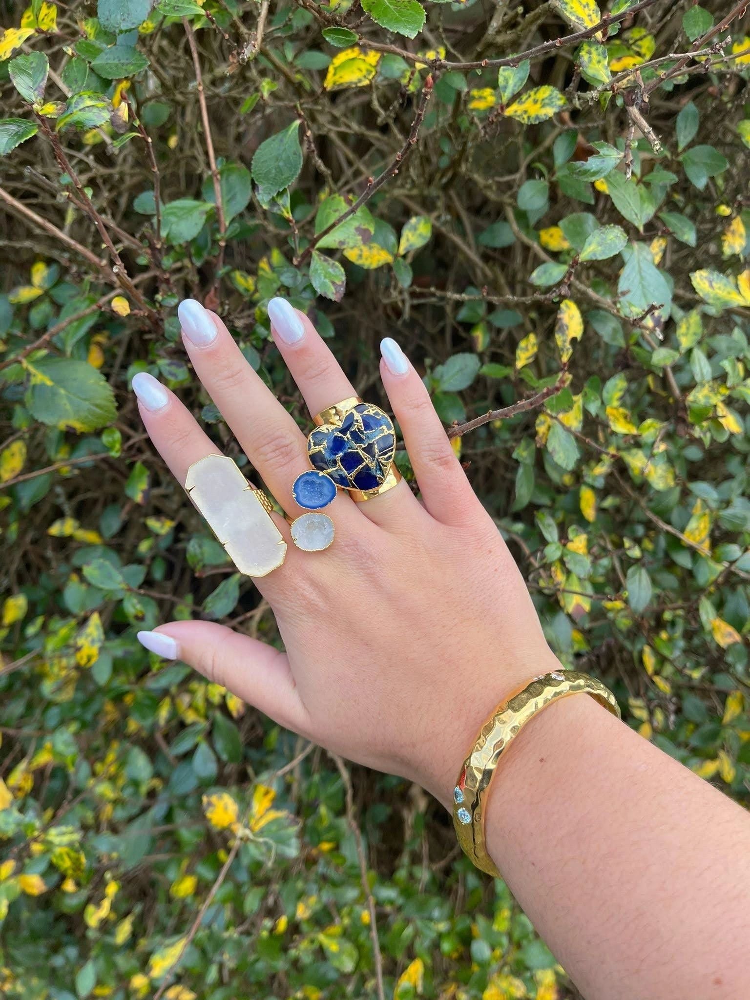 'Molten Heart' Longline Navy Blue Stone Gold Ring