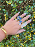 'Molten Heart' Longline Navy Blue Stone Gold Ring