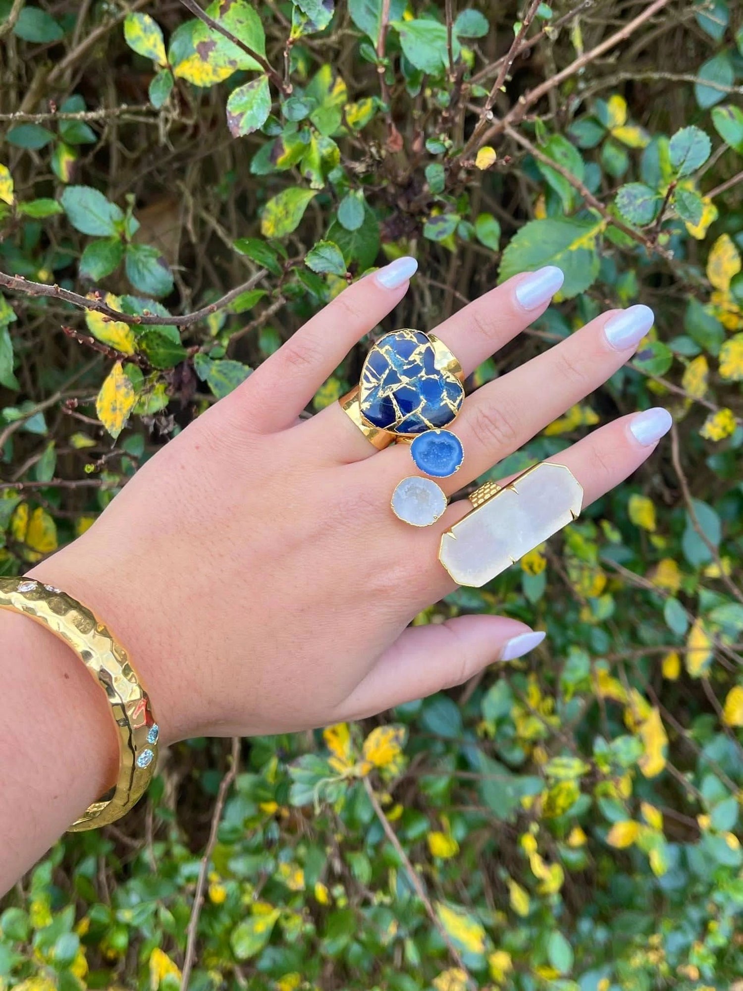 'Molten Heart' Longline Navy Blue Stone Gold Ring