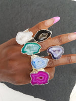 YAA YAA LONDON Silver Mega Ink Crystal Gemstone Statement Ring