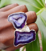 YAA YAA LONDON Silver Mega Ink Crystal Gemstone Statement Ring