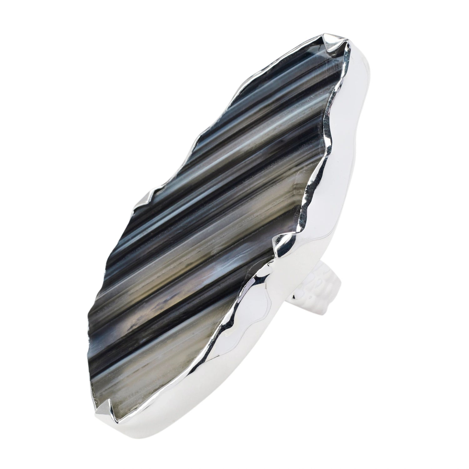 Sterling Silver 'GRANDE' Black Ink Grey Gemstone Adjustable Ring