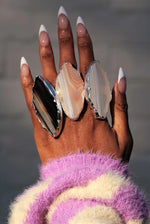 Sterling Silver 'GRANDE' Black Ink Grey Gemstone Adjustable Ring