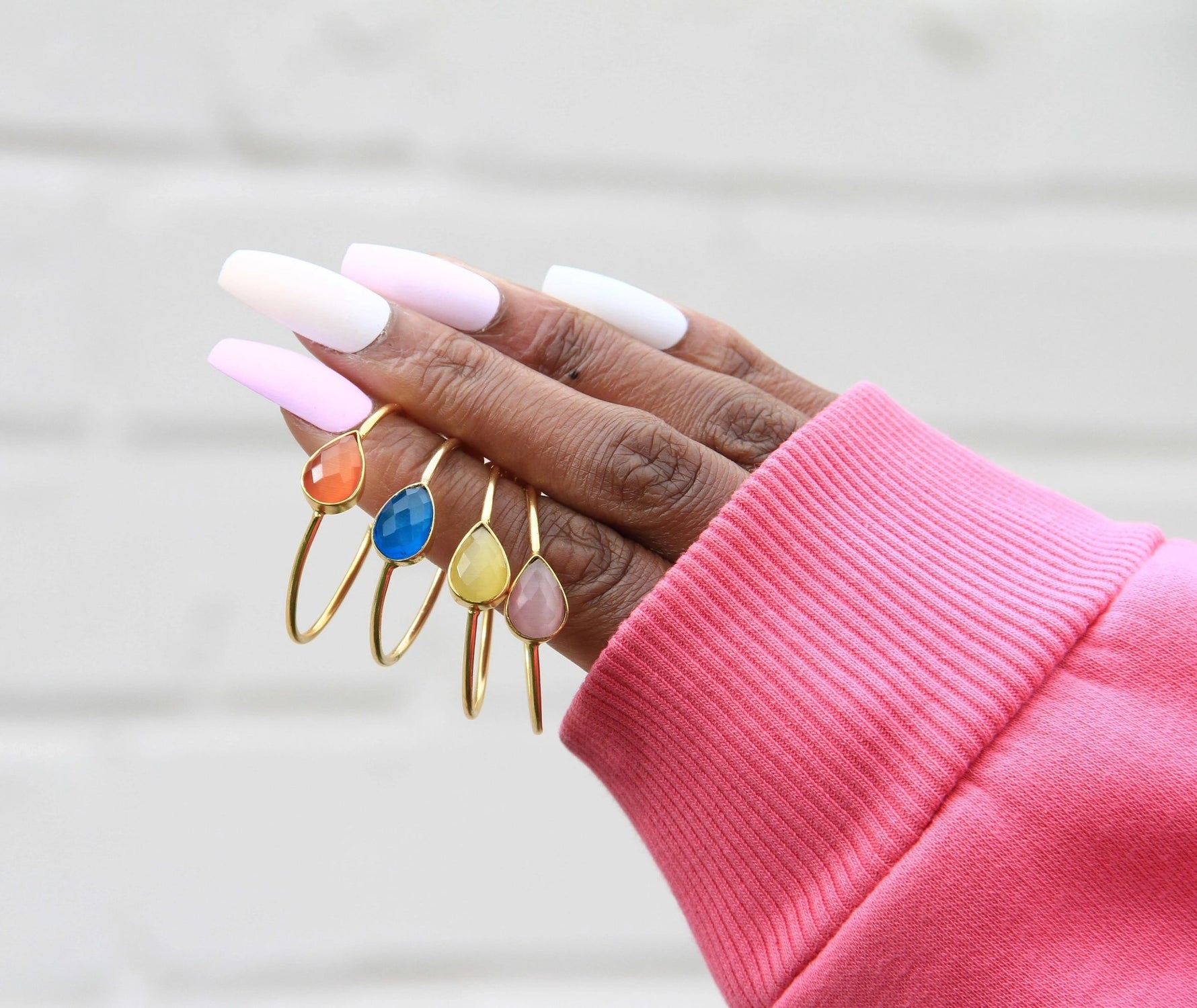 'Spring Life' Teardrop Blue Chalcedony Gold Hoop Earrings