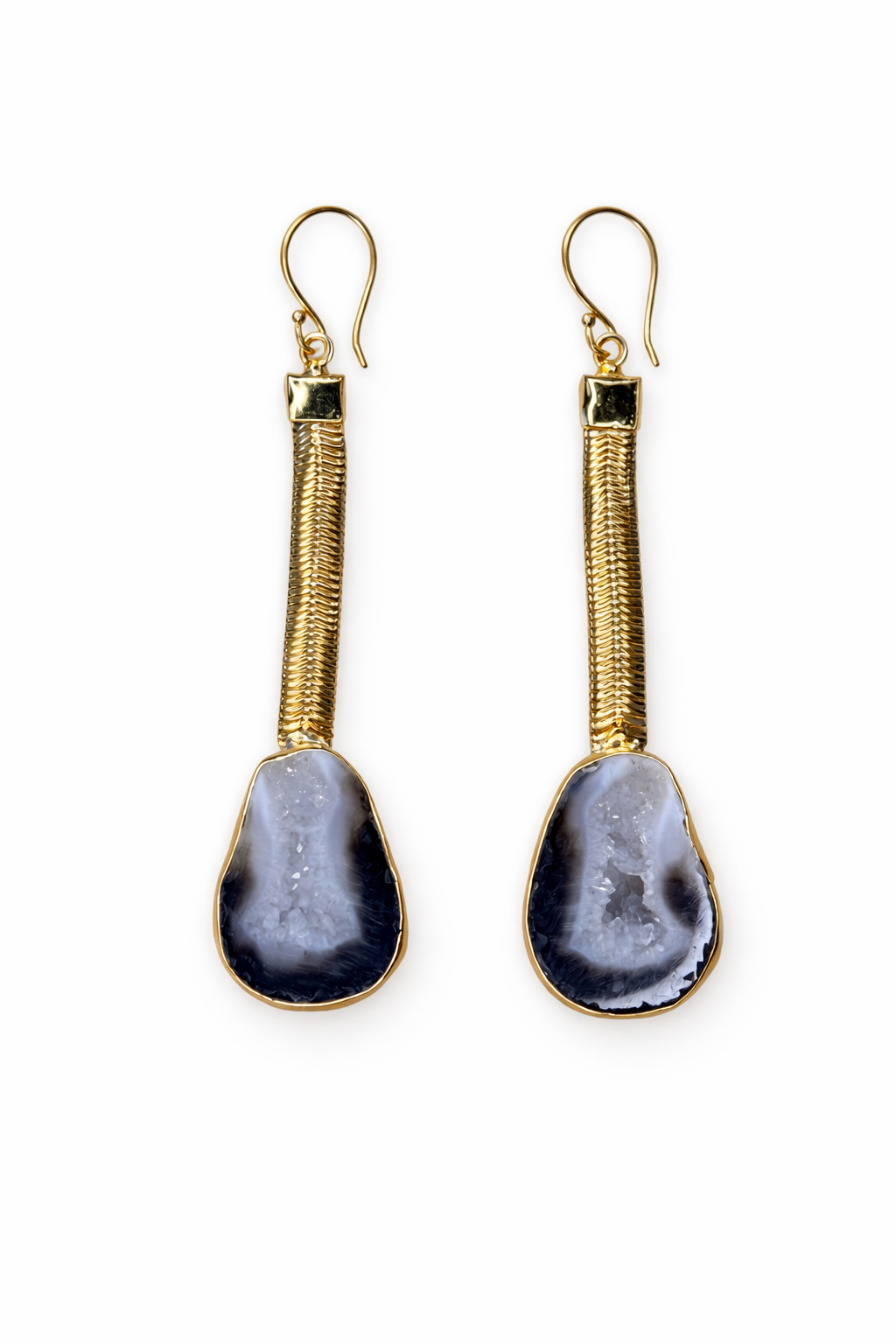 Black Geode Drop Gemstone Earrings