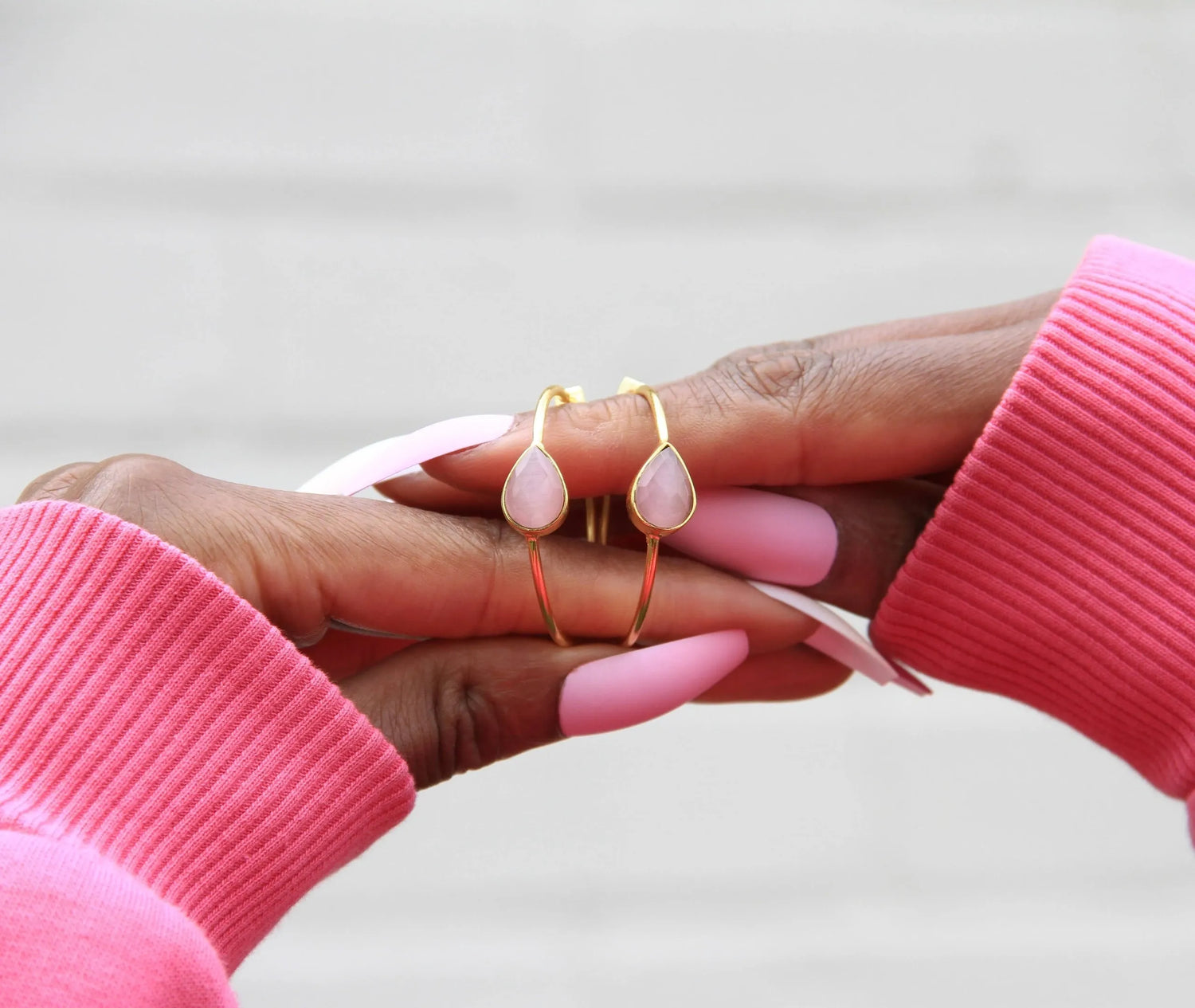 ‘Spring Life’ Soft Pink Gemstone Hoop Earrings