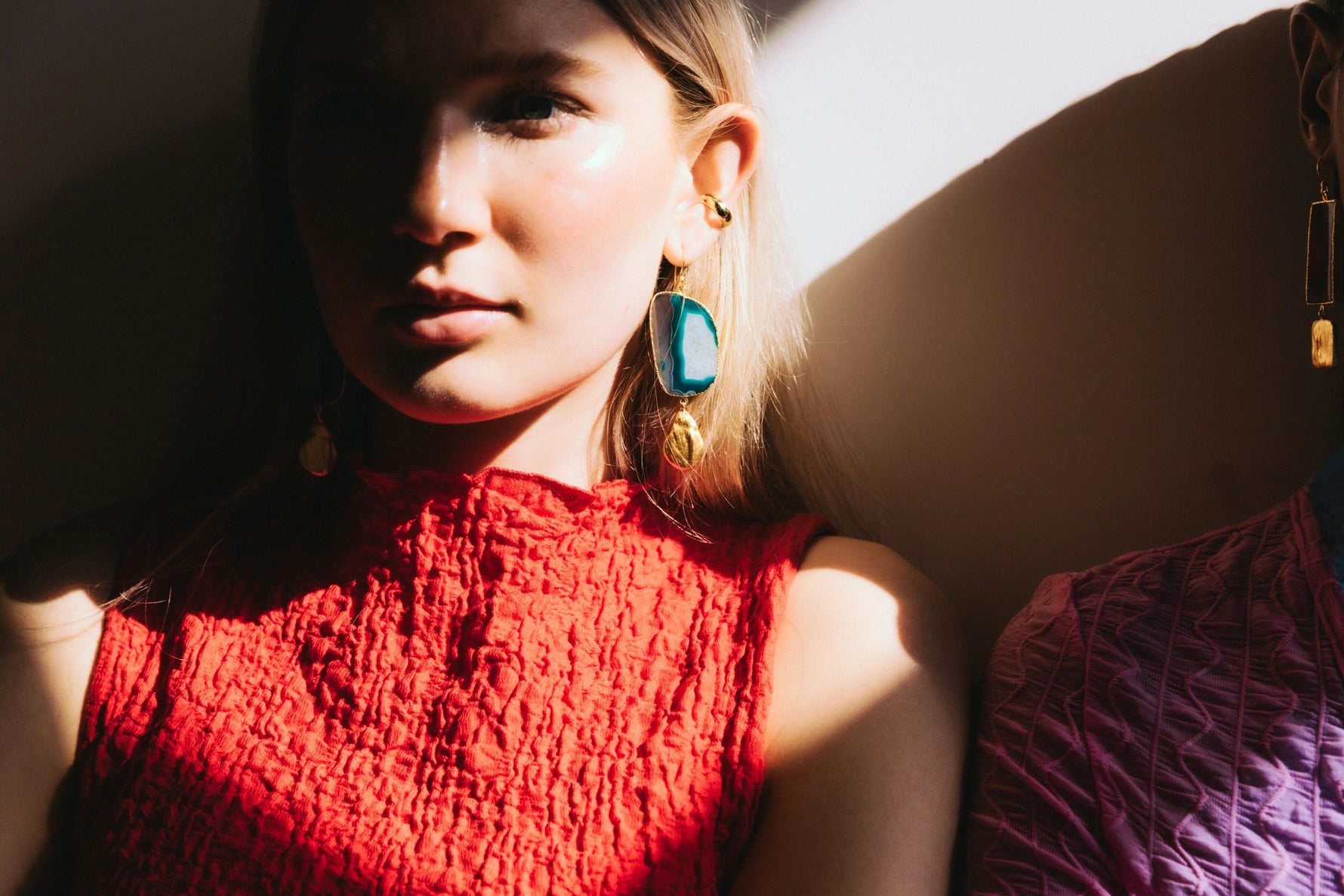 ‘Hold The Baby’ Green Agate Statement Earrings