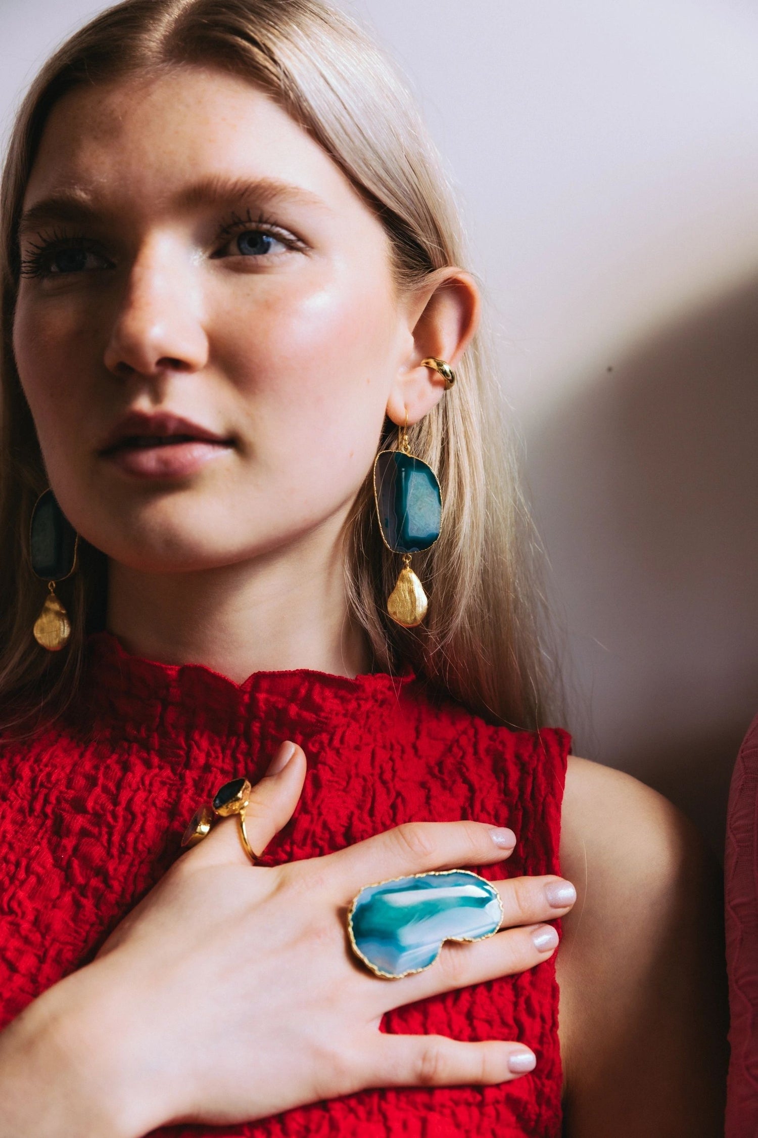 ‘Hold The Baby’ Green Agate Statement Earrings