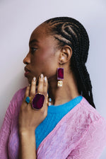 ‘Hold The Baby’ Fuchsia Pink Agate Statement Earrings