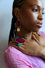 ‘Hold The Baby’ Fuchsia Pink Agate Statement Earrings