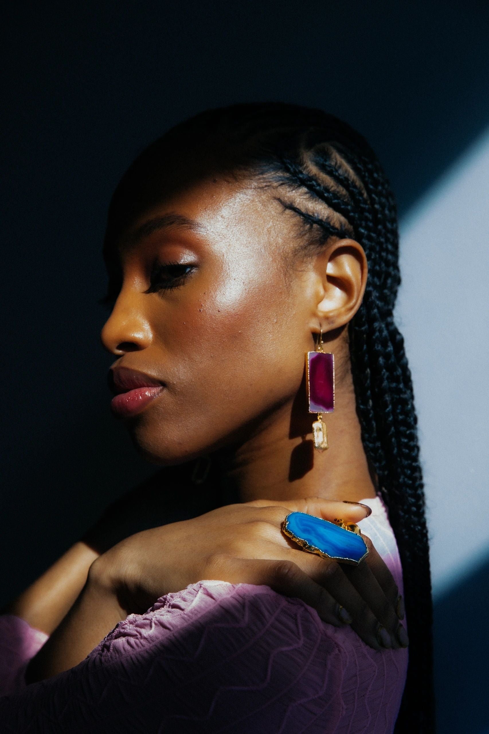 ‘Hold The Baby’ Fuchsia Pink Agate Statement Earrings