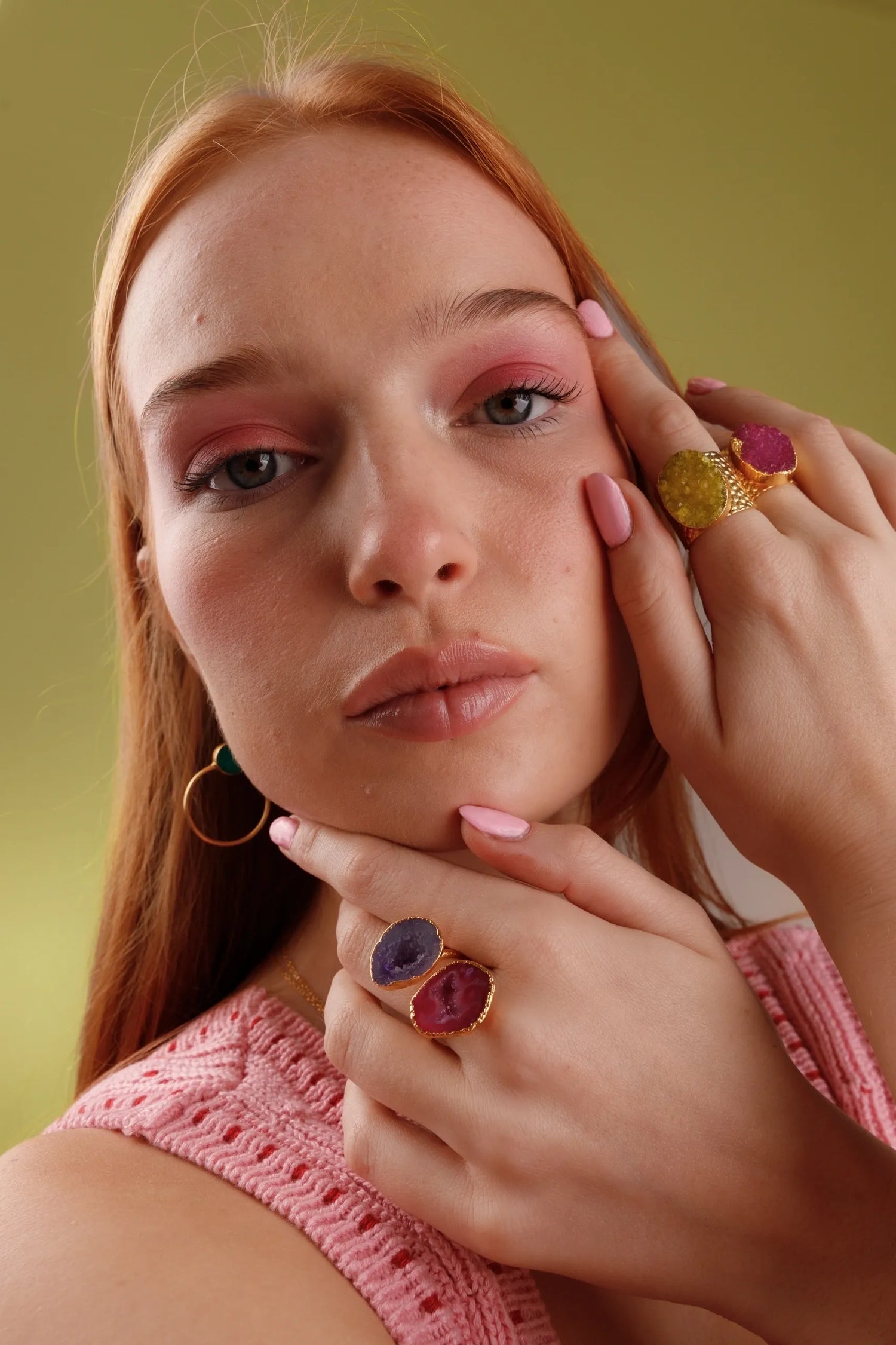 Fuchsia Pink Lavender 'Duo' Gemstone Gold Ring