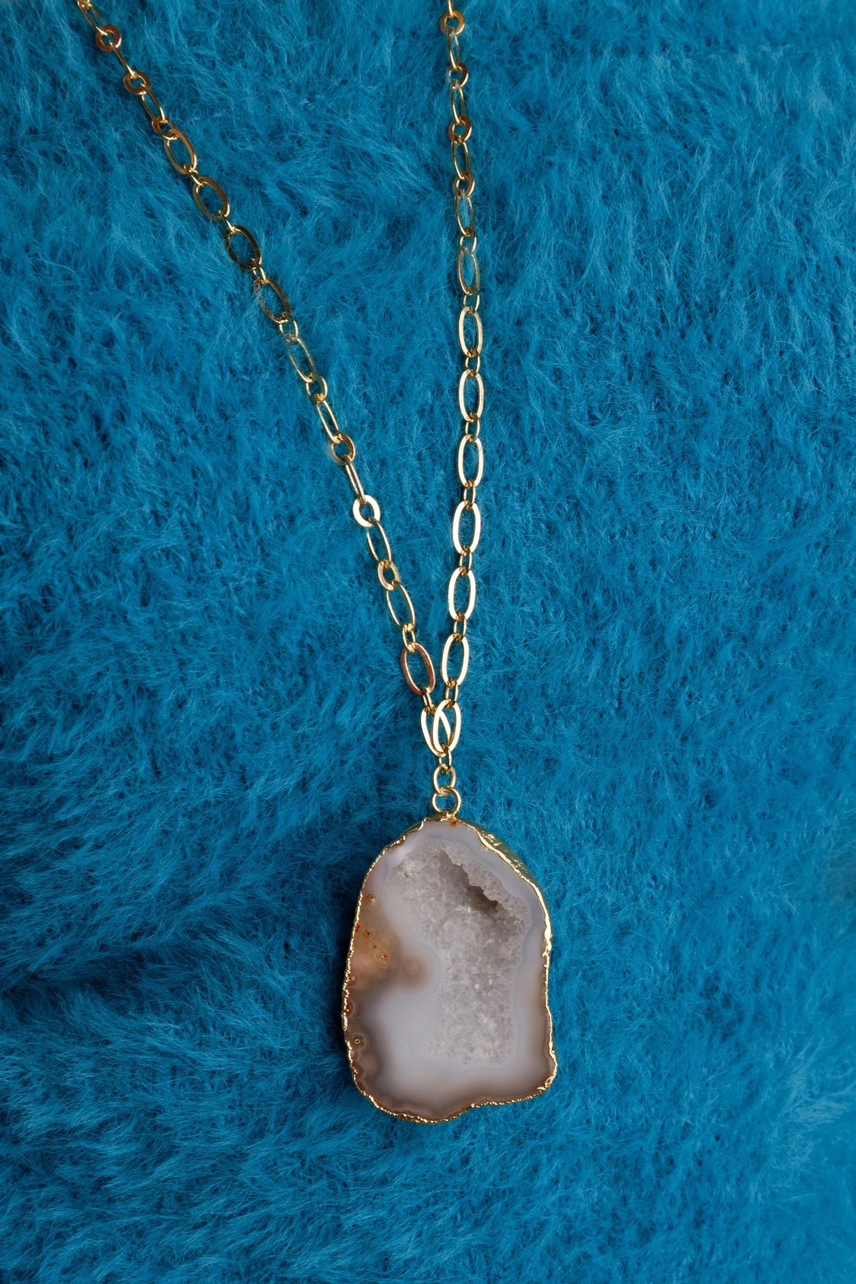 'Chunky And I Like It' long gemstone white grey pendant necklace - PRE-ORDER