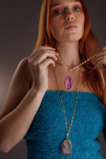'Chunky And I Like It' long gemstone white grey pendant necklace - PRE-ORDER