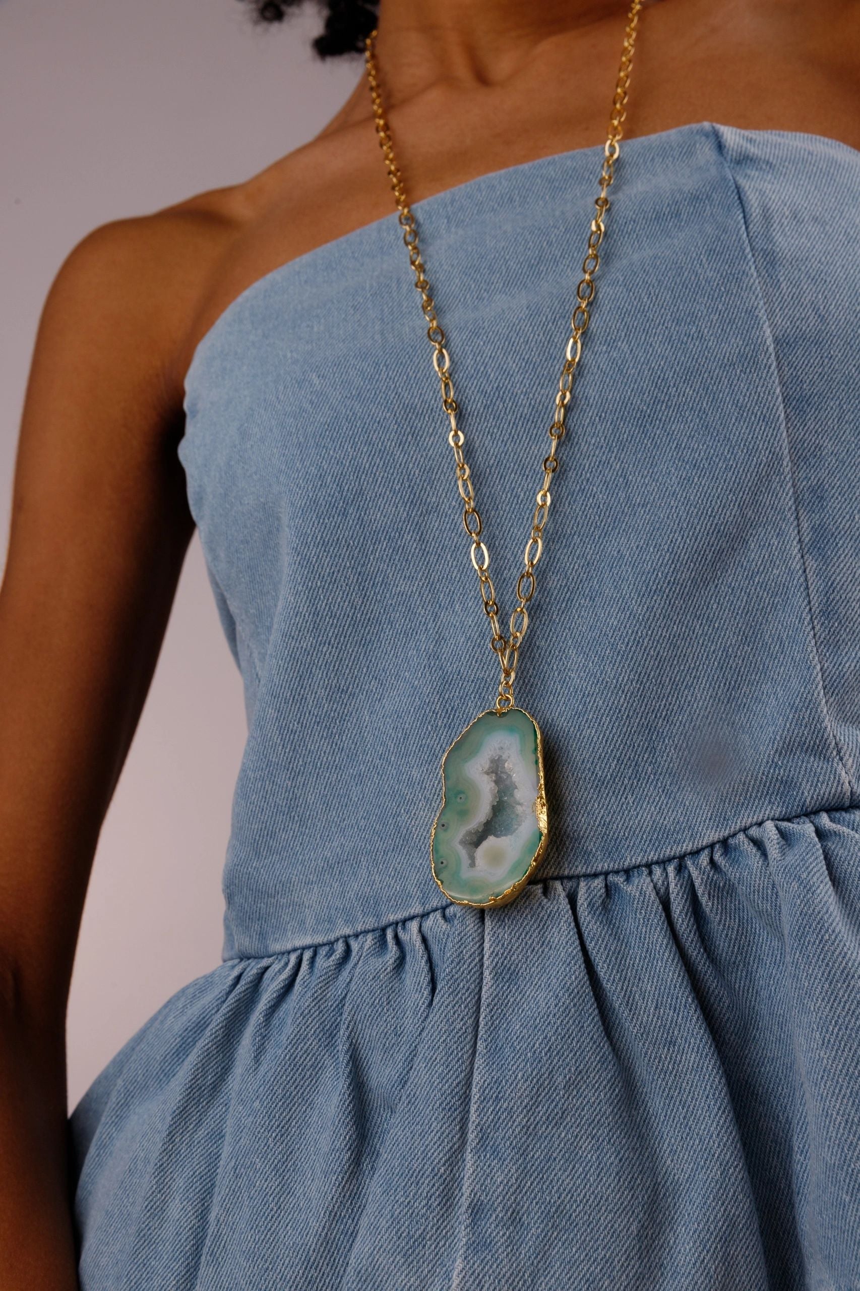 'Chunky And I Like It' long gemstone Green pendant necklace