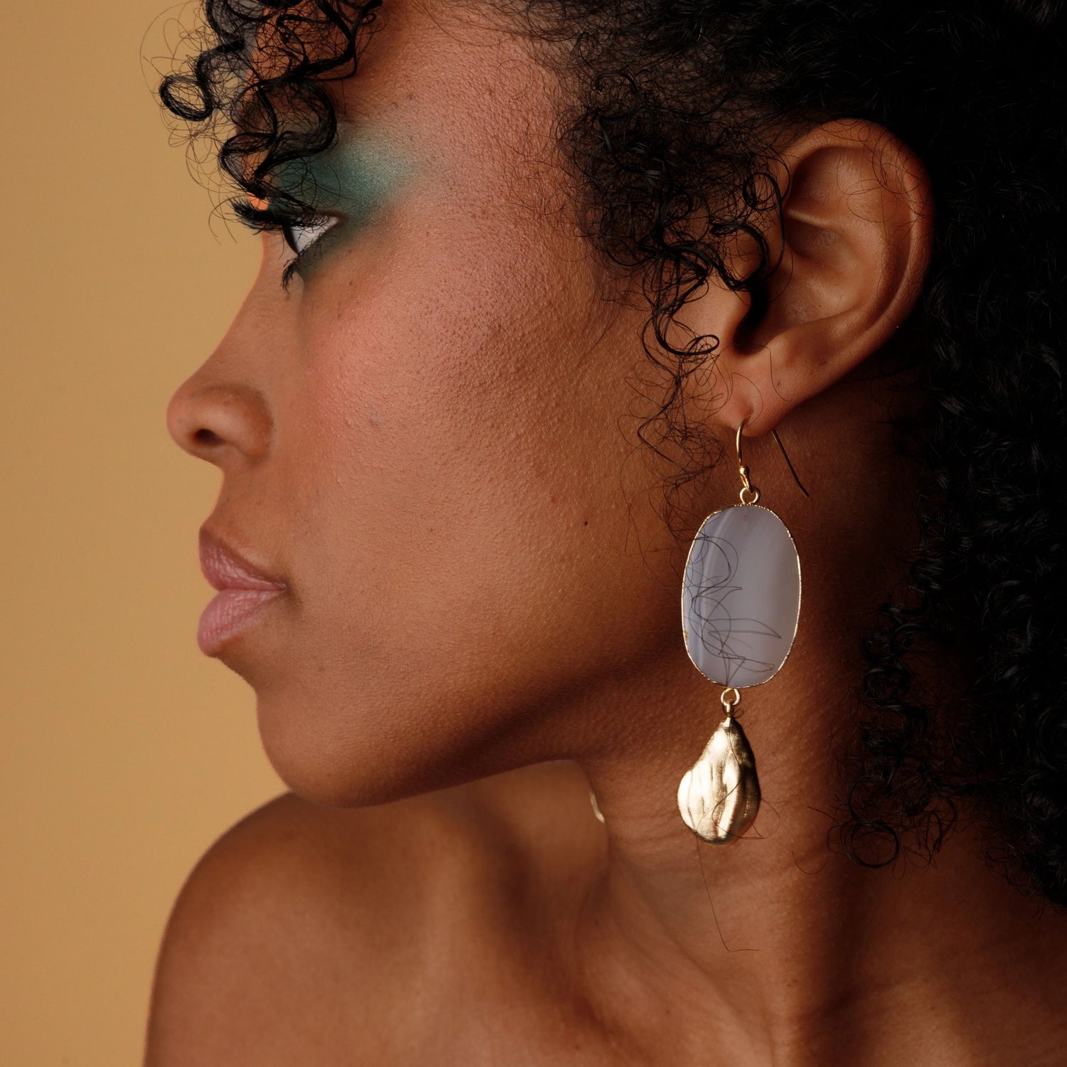 ‘Hold The Baby’ White Grey Agate Statement Earrings