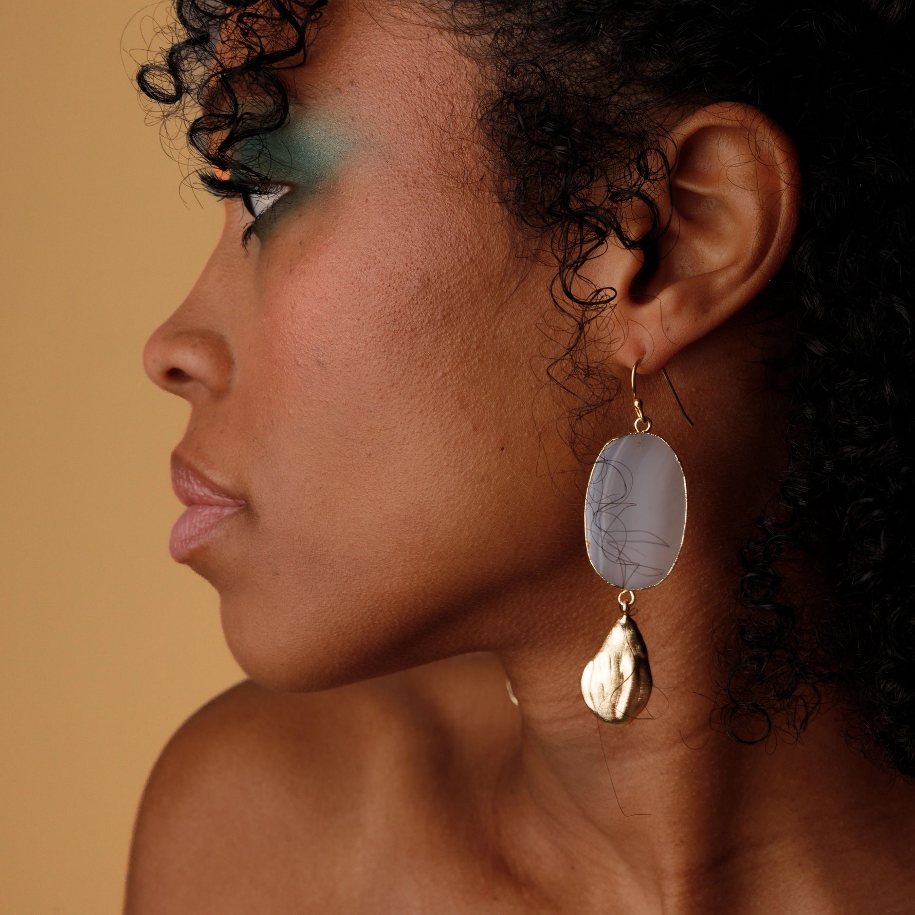 ‘Hold The Baby’ White Grey Agate Statement Earrings